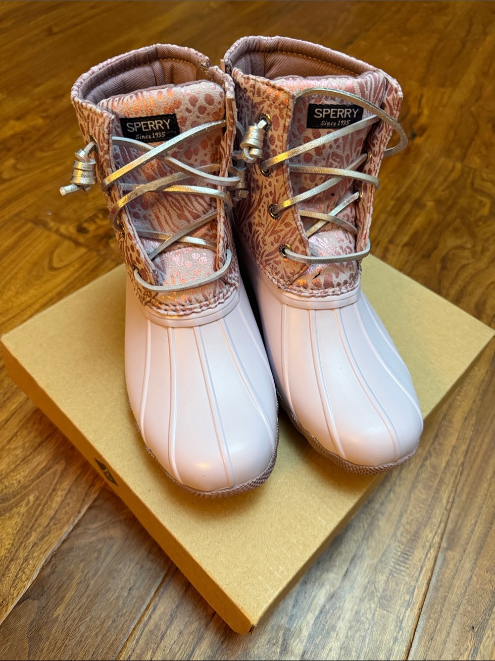 Girls Sperry Saltwater/Elderberry Duck Boots with Metallic Accents